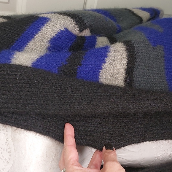 1980's Vintage oversized Sweater Coat Blue, Black & Gray, Amazing Piece, Mohair - Picture 11 of 16